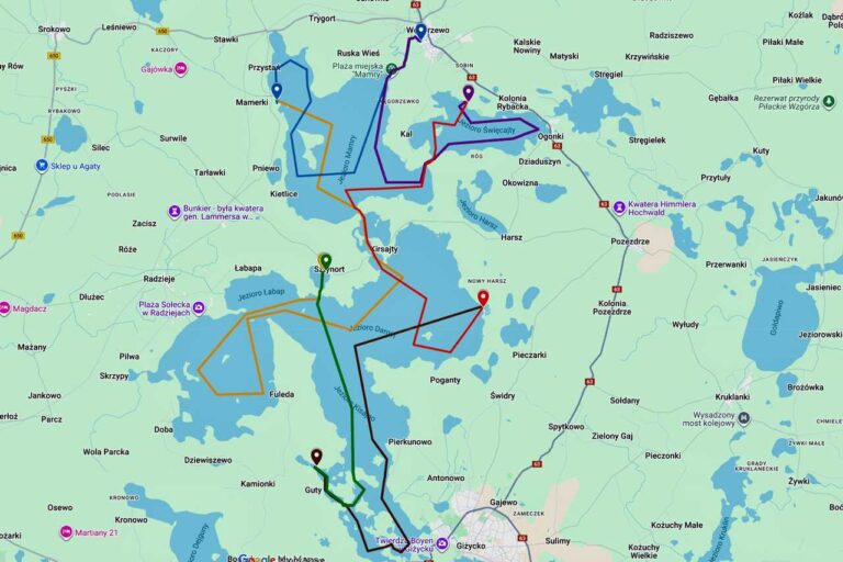 Trasa rejsu na Mazurach- wakacje.