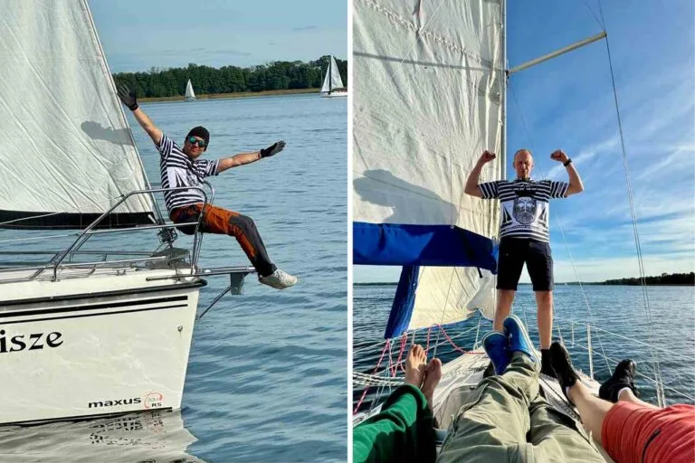 regaty w męskim gronie na Mazurach. Pozowanie do zdjeć.