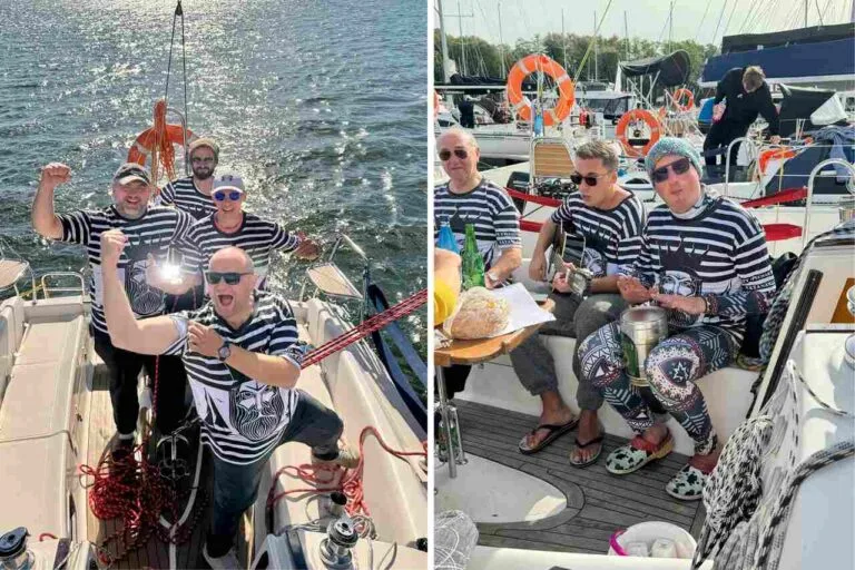 grono przyjaciół na Mazurach, zabawa i gra na instrumentach