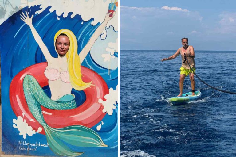 Zabawa i pływanie na SUP podczas rejsu w Grecji