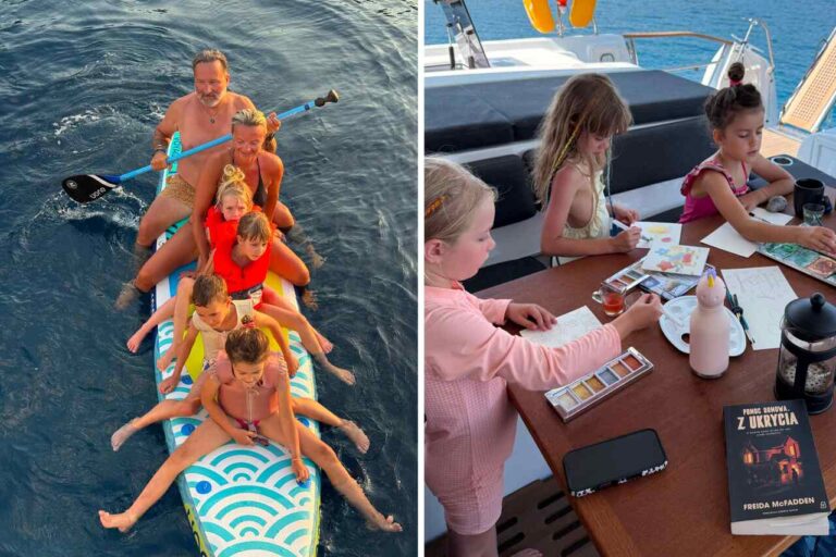 Dzieci podczas rejsu w Grecji – zabawa na SUP-ie i zajęcia na katamaranie