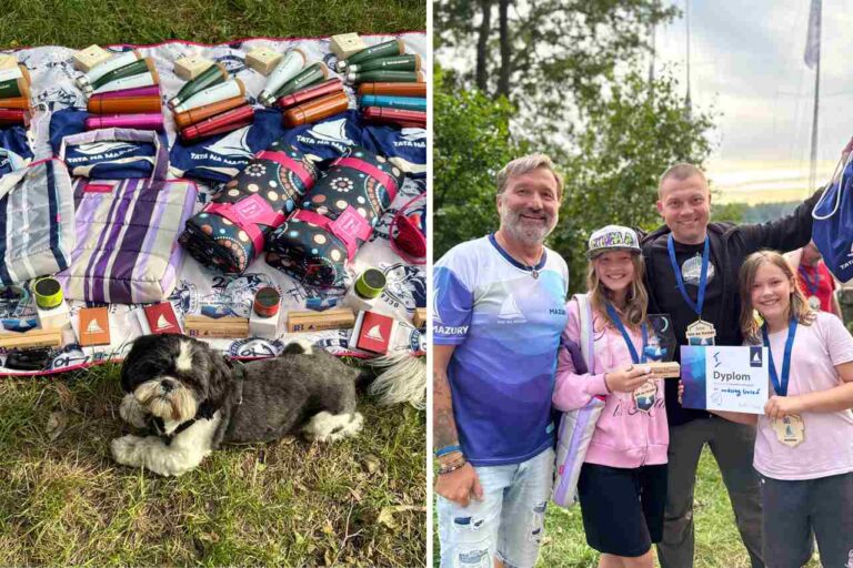 Zwycięska rodzina w grze Skarb Galindów z medalami, dyplomem i nagrodami