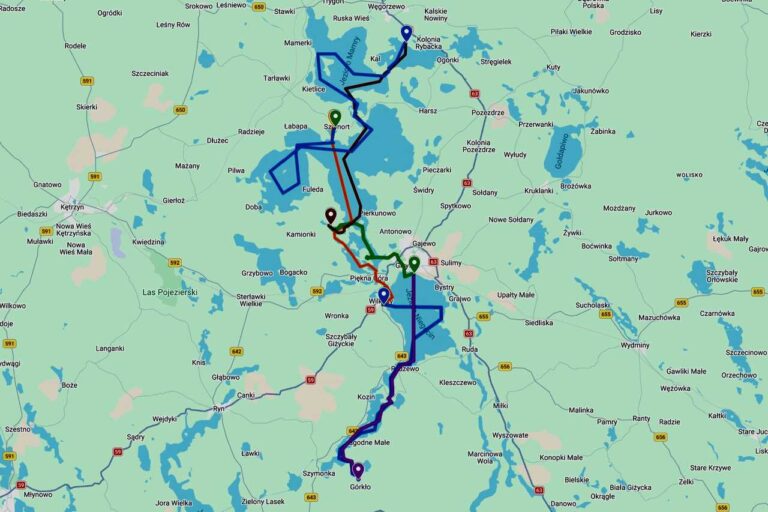 Trasa rejsu Wakacje z Tatą na Mazurach 2027 – Sztynort, Węgorzewo, Giżycko i jeziora północnych Mazur